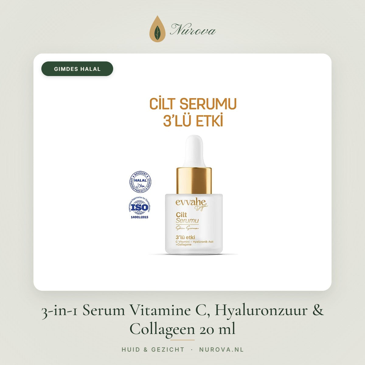 3-in-1 Serum Vitamine C, Hyaluronzuur & Collageen 20 ml – Nurova