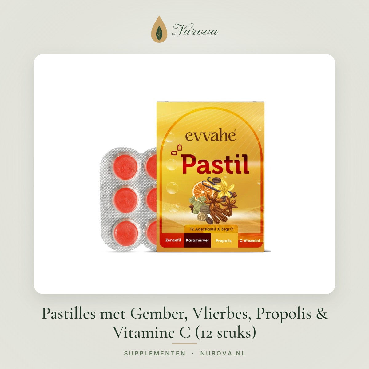 Pastilles met Gember, Vlierbes, Propolis & Vitamine C (12 stuks) – Nurova
