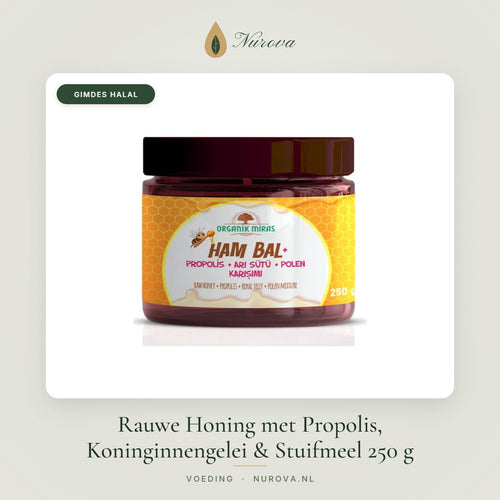 Rauwe Honing met Propolis, Koninginnengelei & Stuifmeel 250 g